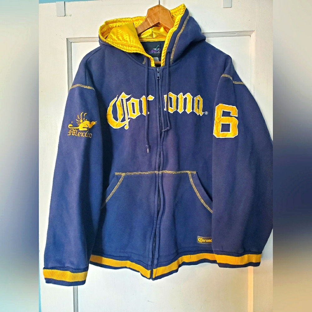 Vintage Corona Zip Up Jacket Hoodie🍻💛💙